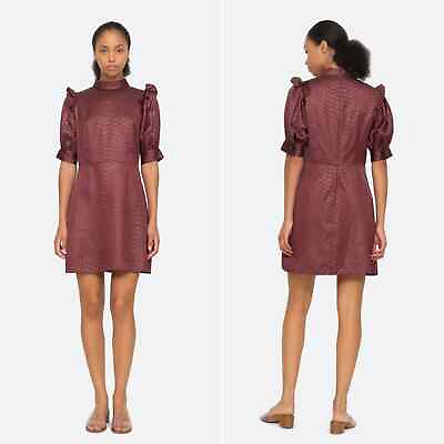 #ad NWT Sea New York Simone Dress in Burgundy Size 4 Red Purple Short Sleeve Python $160.00