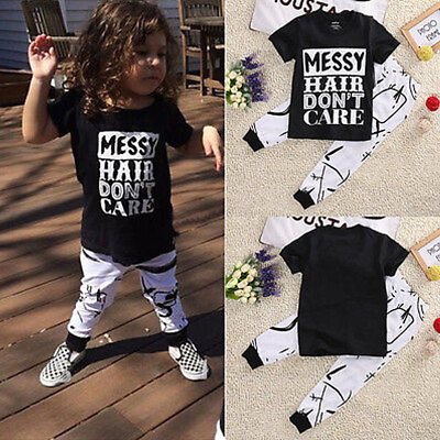 #ad Toddler Baby Boys Girls Short Sleeve Letter Printed T Shirt Long Legging Pants $17.79