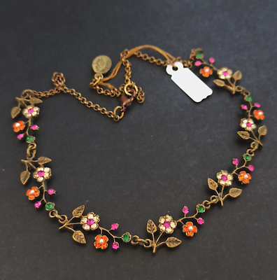 #ad Michal Negrin Necklace Floral Chocker Flowers With Colorful Swarovski Crystals $87.20