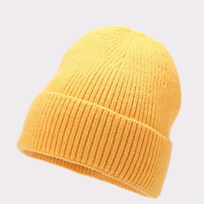 #ad Fashion Adults Unisex Solid Yellow Knit Beanie Hat Outdoor Winter Warm Cap US $12.98