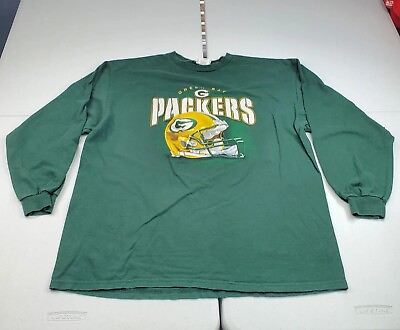 #ad VTG Green Bay Packers Helmet Logo Crewneck Long Sleeve T Shirt NFL Football XXL $15.99
