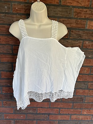 #ad White Crochet Strap Blouse Medium Top Shirt A Byer Soft Gypsy Boho $8.00