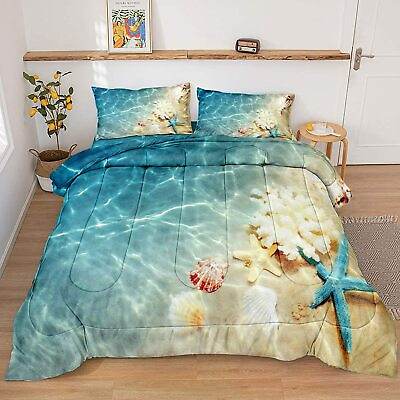 #ad Beach Comforter Set Ocean Bedding Sunshine Beach Tropical Palm Tree Hawaii Theme $135.32