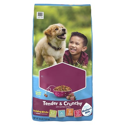 #ad High Protein Dry Puppy Food Tender amp; Crunchy With Real Beef 30 lb. Bag $13.84