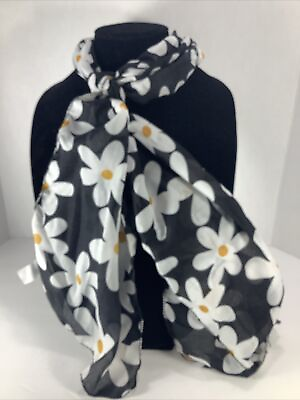 #ad 🌻 Women#x27;s Sunflower Daisy Fashion Scarf Black White Yellow 60”x11” $5.00