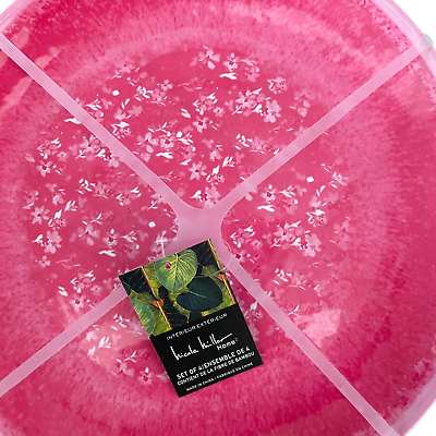 #ad NICOLE MILLER Hot Pink Spring Floral Print MELAMINE 11quot; Dinner Plates Set 4 NEW $38.99