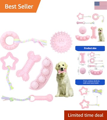 #ad 6 Pink Teething Dog Chew Toys Natural Rubber Fun Cleaning Squeaky Medium $21.99