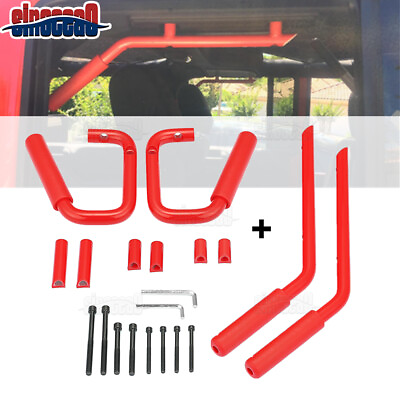 #ad Red Front amp; Rear Hand Grab Bars Mount Grip Handles For Jeep Wrangler 2007 2018 $31.99