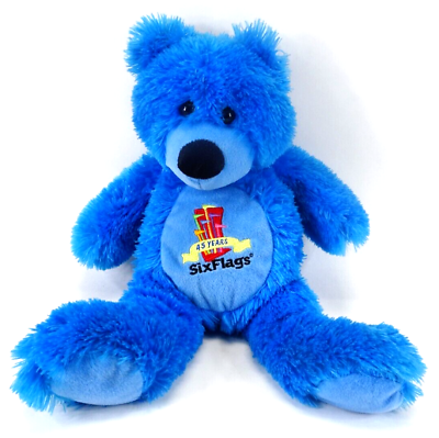 #ad Six Flags Amusement Park Blue Bear Stuffed Animal Plush #x27;45 Years#x27; HARD TO FIND $45.00