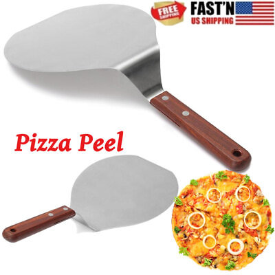 #ad Pizza Paddle Round Stainless Steel Metal 13 Inch Pizza Peel with Wooden Handle $11.36