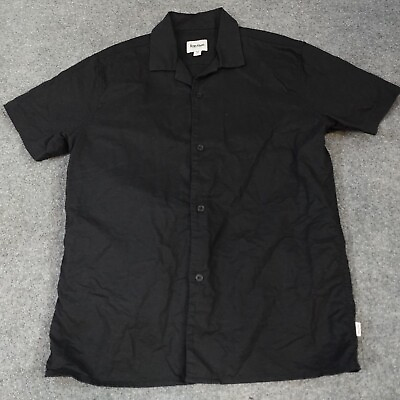 #ad Rhythm Shirt M Black Solid Camp Collar Linen Blend $29.90