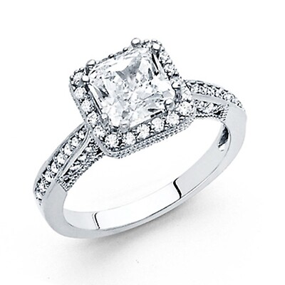 #ad 14K White Gold Cubic Zirconia Princess Stone Women#x27;s Engagement Ring $454.12