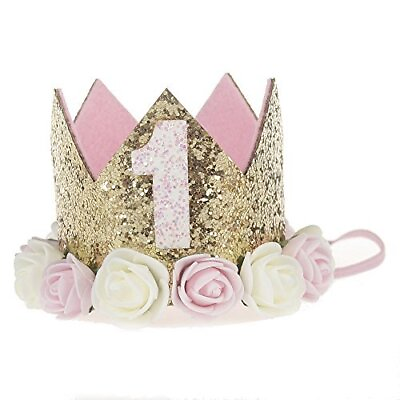 #ad Haomaomao Baby Birthday Crown Kids Party Hat Princess Gold Sparkly Artificial... $15.05