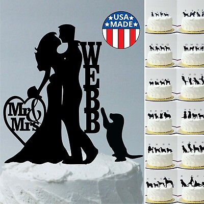 Personalized Wedding Cake Topper w Dog 48 Dog Choices Silhouette MADE In USA $24.88