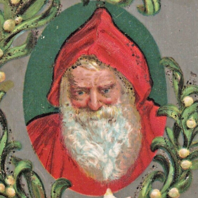 #ad 1910s Merry Christmas Santa Claus White Flowers Glitter Postcard $12.50