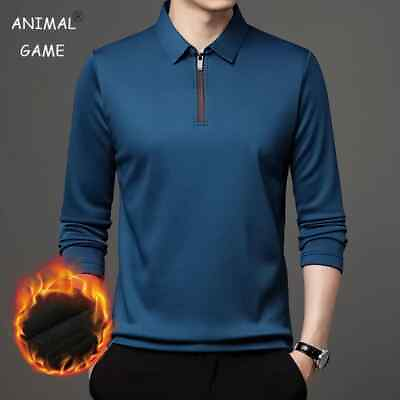 #ad T Shirt Zipper Polo Shirt Male Fashion Turn Down Collar Long Sleeve Men Clothes $14.99