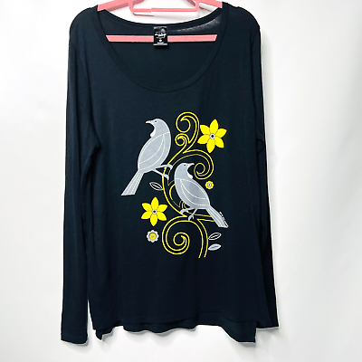 #ad Mr Vintage Shirt Women Large Black Bird Long Sleeve Scoop Neck Tee Ladies Top AU $10.56