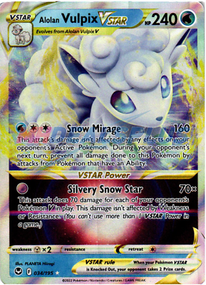 NM Pokemon Silver Tempest Alolan Vulpix VSTAR Ultra Rare #034 195 $3.95