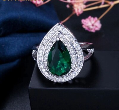 #ad Tear Drop Shape Crystal Rings Stainless Steel Women Jewelry Accessories Rings $12.06