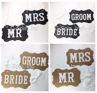 #ad 2x Mr Mrs Bride Groom Photo Booth Props Chair Signs Garland Banner Wedding Decor $6.95