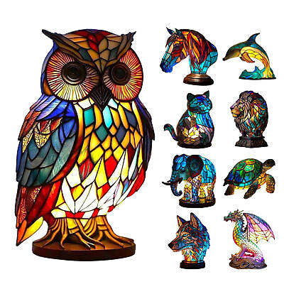 #ad Animal Table Lamp Series Stained Resin Stained Night Light Retro Desk Lamps $40.38