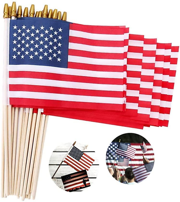 #ad Small American Flags on Stick 5X8 Inch 12 Pack Mini Ameirican Flags Handheld A $10.95