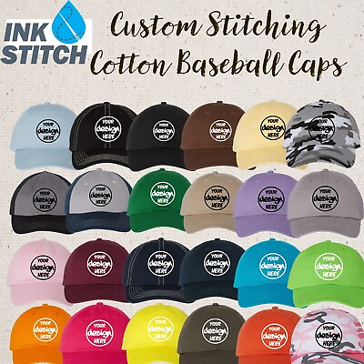 #ad Ink Stitch Custom Logo Texts Stitching Logo Texts Cotton Bio washed Dad Caps $20.99