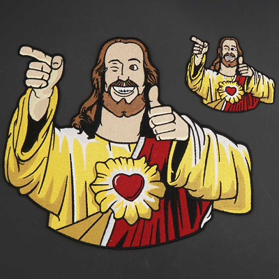 #ad 2pcs Funny Jesus Christ Embroidered Iron on Sew Patches Clothing Full Back Size $29.00