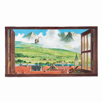 #ad Ghibli Museum Original Window Wall Art Howl#x27;s Coming Town 496 x 920mm Pre Sale $250.00
