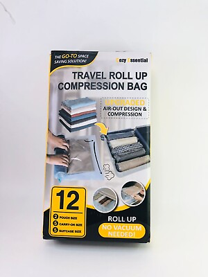 #ad 12 Travel Compression Bags Roll Up No Vacuum Needed $17.99