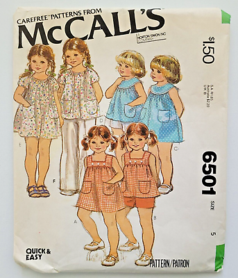 #ad VTG 70s McCalls Sew Pattern 6501 Girls Pullover Dresses or Tops Size 5 UNCUT $12.99
