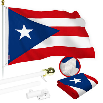 #ad Combo: 6 Ft Flagpole White amp; Puerto Rico Flag 3x5 Ft Emb 220GSM Spun Poly $64.95