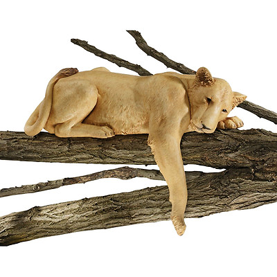 #ad Exotic Regal Lioness Resting Mantle Branch Shelf Sculpture Home Garden Art $216.97