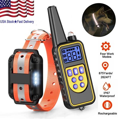 #ad 2600 FT Remote Dog Shock Training Collar Rechargeable Waterproof LCD Pet Trainer $24.12