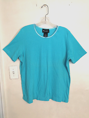 #ad Denim amp; Co Womens Blouse 1X Plus Shirt Blue Short Sleeve Pullover Top Casual $22.00