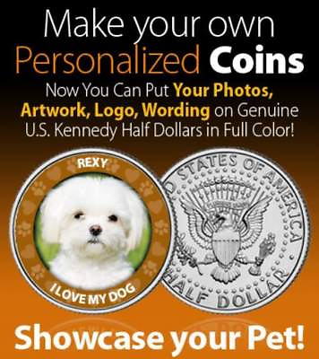 Put Photo of Your Dog on JFK Half Dollar FIRST TIME EVER Pet Personalized Coin $8.95