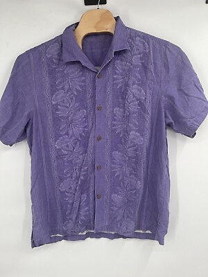 #ad Tommy Bahama Men’s Hawaiian Floral Purple Silk Short Sleeve Shirt 2XL $33.25