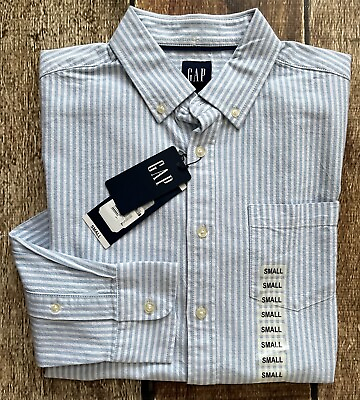 #ad GAP STRIPED LONG SLEEVE OXFORD SHIRT BLUE WHITE MENS SMALL NEW WITH TAGS $19.99