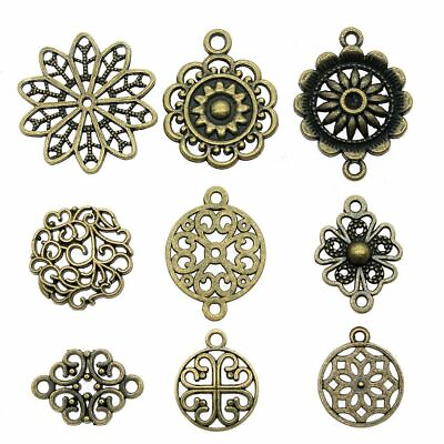#ad 20pc Antique Bronze Color Motif Pendant Charm Flower Connector For Jewelry Craft $22.63