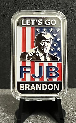 #ad 2024 Trump FJB Let’s Go Brandon Hand Enameled 1 Oz Silver Flag Art Bar .999 🇺🇸 $69.95