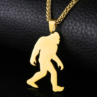#ad Gold Plated Stainless Steel Yeti Sasquatch Bigfoot Monster Ape Pendant Necklace $19.99