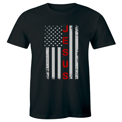 #ad Distressed USA Flag Patriotic Shirt Jesus Religious Christian Men#x27;s T Shirt $15.37