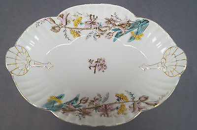 #ad Marx amp; Gutherz Pink Yellow amp; Blue Floral 2095 55 Vegetable Dish Circa 1885 1898 $70.00