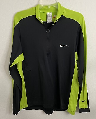 #ad Nike Dri Fit Pullover Shirt Men Medium 1 4 Zip Neon Green Vintage USA Polyester $24.99