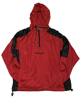#ad Timberland Windbreaker Rain Jacket Small Red Black Anorak Style Hooded Pullover $42.00