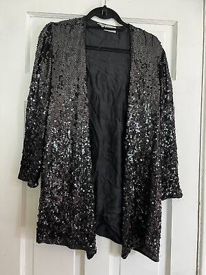 #ad Judith Ann Creations Cardigan Womens Small Puresilk Open Sequin Blazer Jacket $40.00