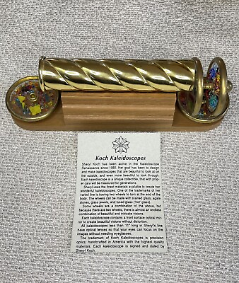 #ad 4quot; Brass Kaleidoscope Tube Wood Stand 6.75quot; 4 Color Wheels Sheryl Koch 1998 $169.95