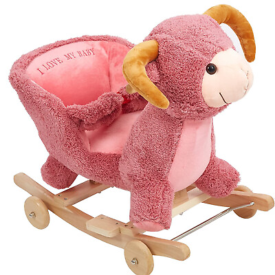 #ad COLOR TREE Kids Plush Rocking Horse Wooden Ride on Rocker Baby Toys Animal Gift $62.99