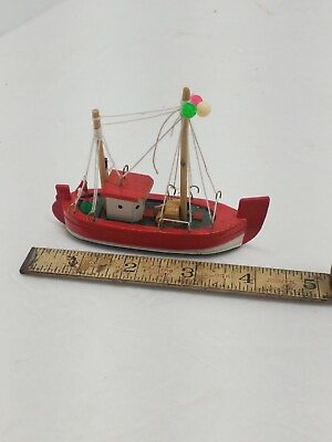 #ad Dollhouse Miniature Large 4quot; Toy Fishing Boat in Wood $5.60