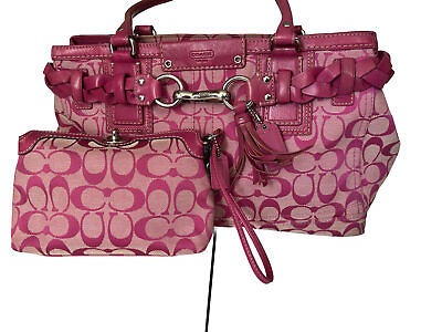 2 Piece Coach Hibiscus Pink Signature Satchel Handbag Purse F13068 And Small Bag $50.00